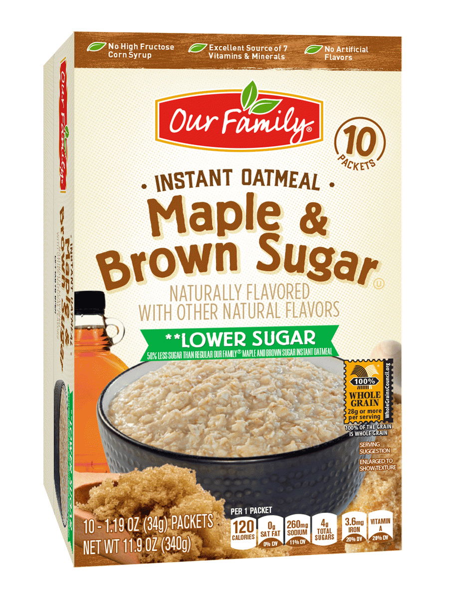 Our Family  instant oatmeal, maple & brown sugar, lower sugar, 10-packets Full-Size Picture